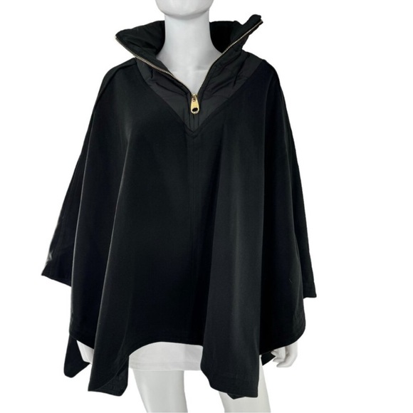 TUCKERNUCK Black High Neck Collared Poncho One Size Lagenlook Classic Minimalist - Picture 2 of 5